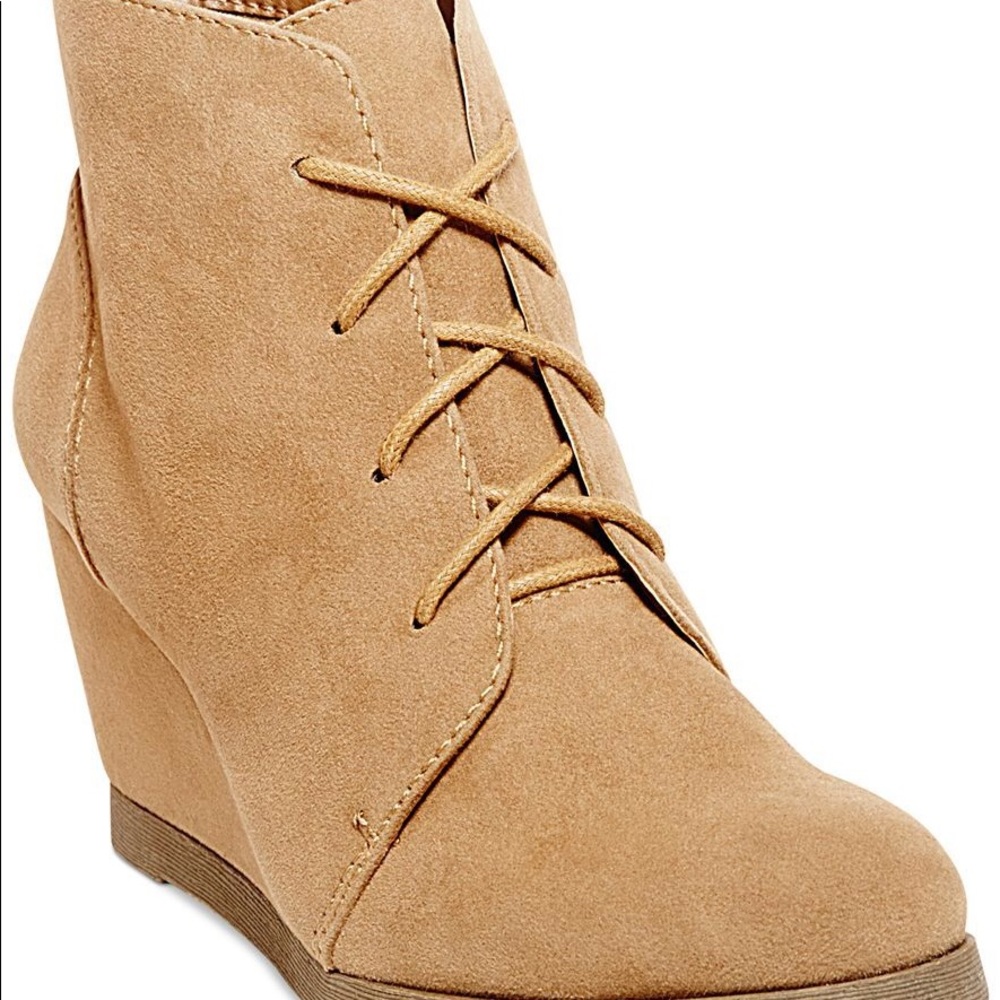 Tan Suede Wedge Booties